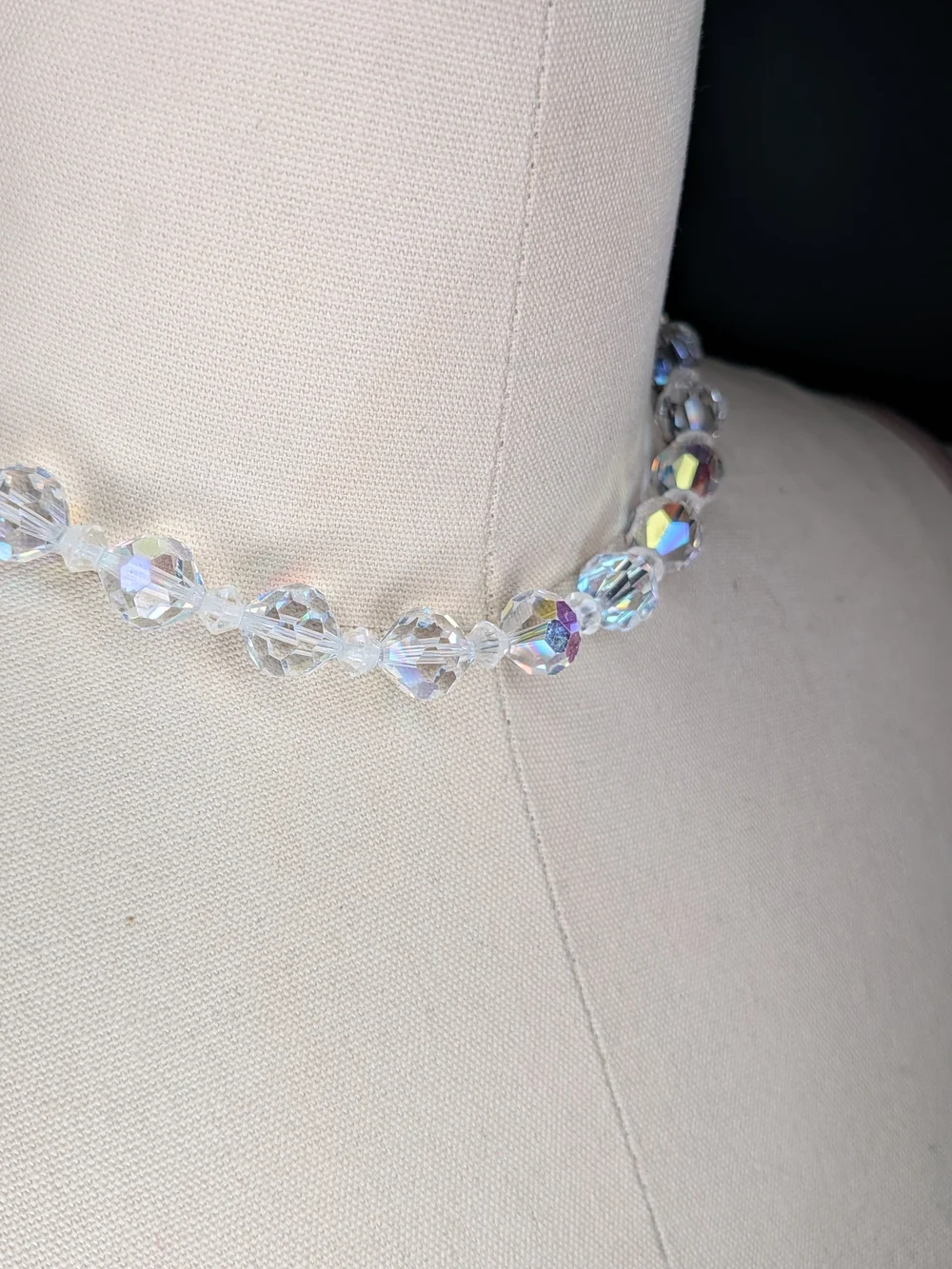 Vintage AB Crystal Faceted Glass Choker Necklace Iridescent Rainbow Sparkle